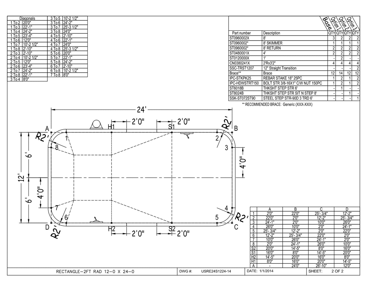 12 x 24 Rectangle Inground Pool Kit (2' Radius Corners)