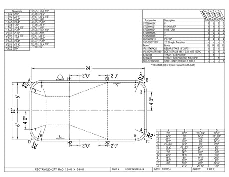 12 x 24 Rectangle Inground Pool Kit (2' Radius Corners)