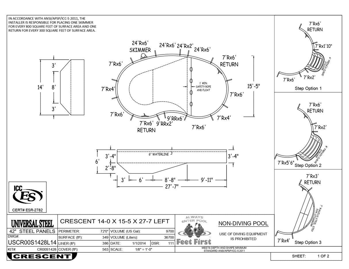 14 x 28 Right and/or Left Hand Kidney Inground Pool Kit