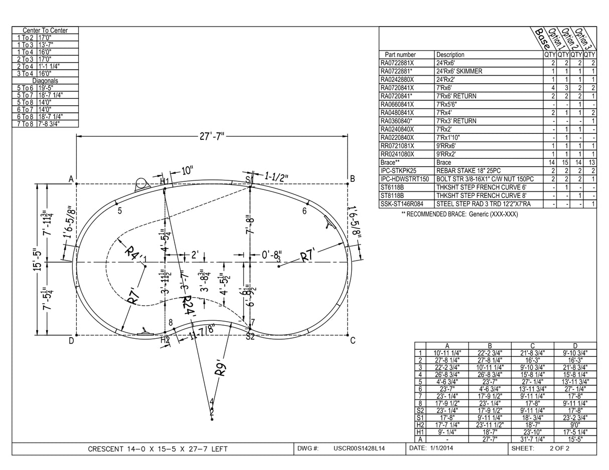 14 x 28 Right and/or Left Hand Kidney Inground Pool Kit