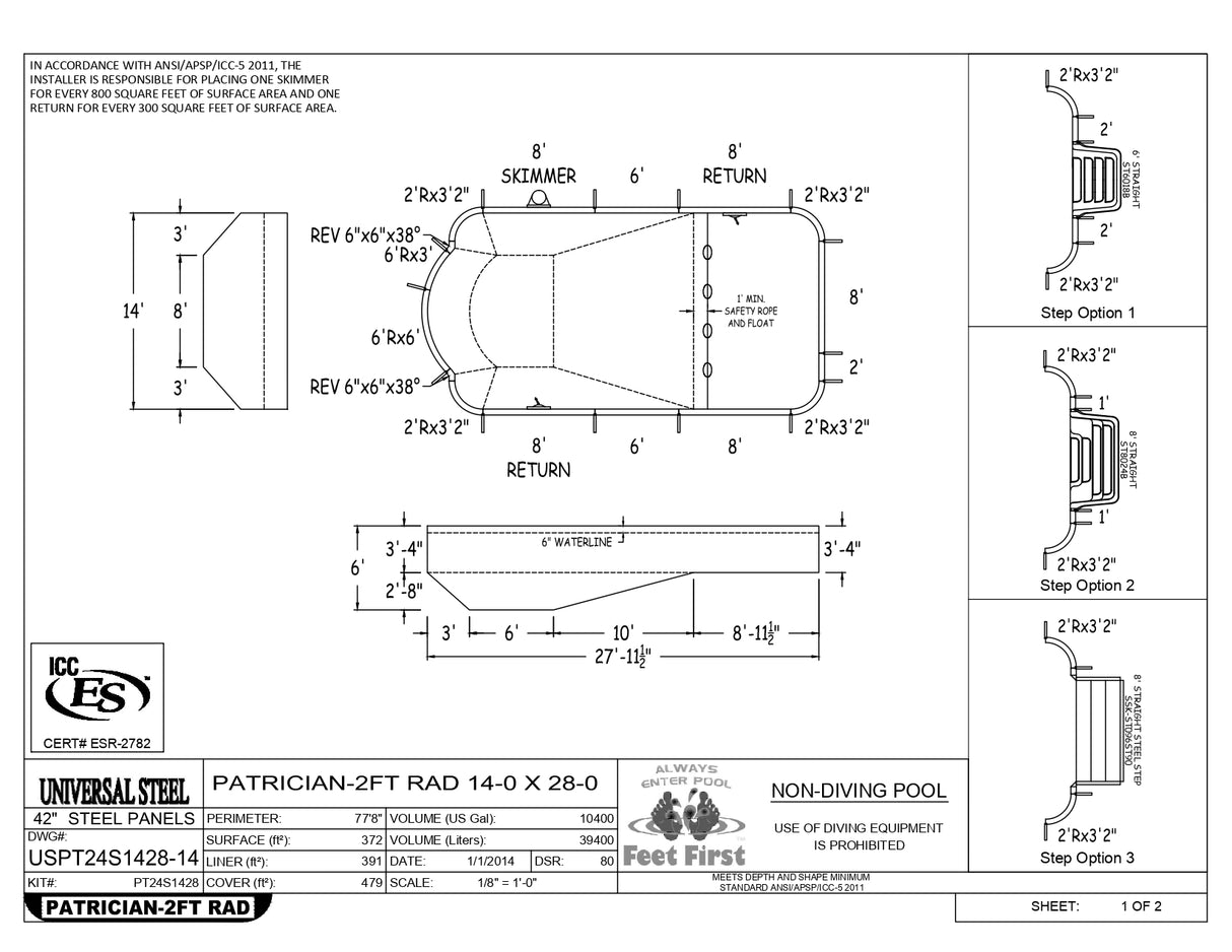 14 x 28 Roman Single Ended Inground Pool Kit