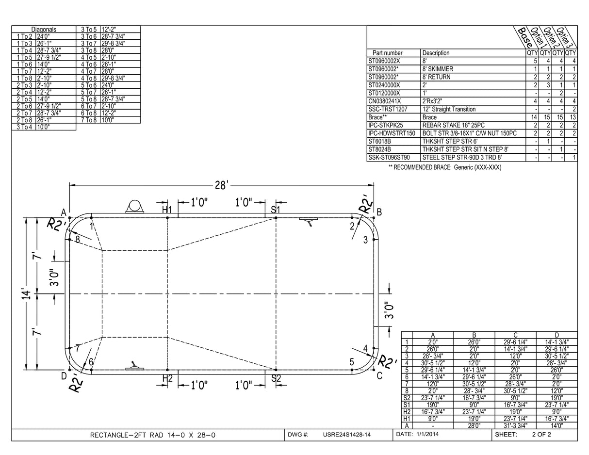14 x 28 Rectangle Inground Pool Kit (2' Radius Corners)