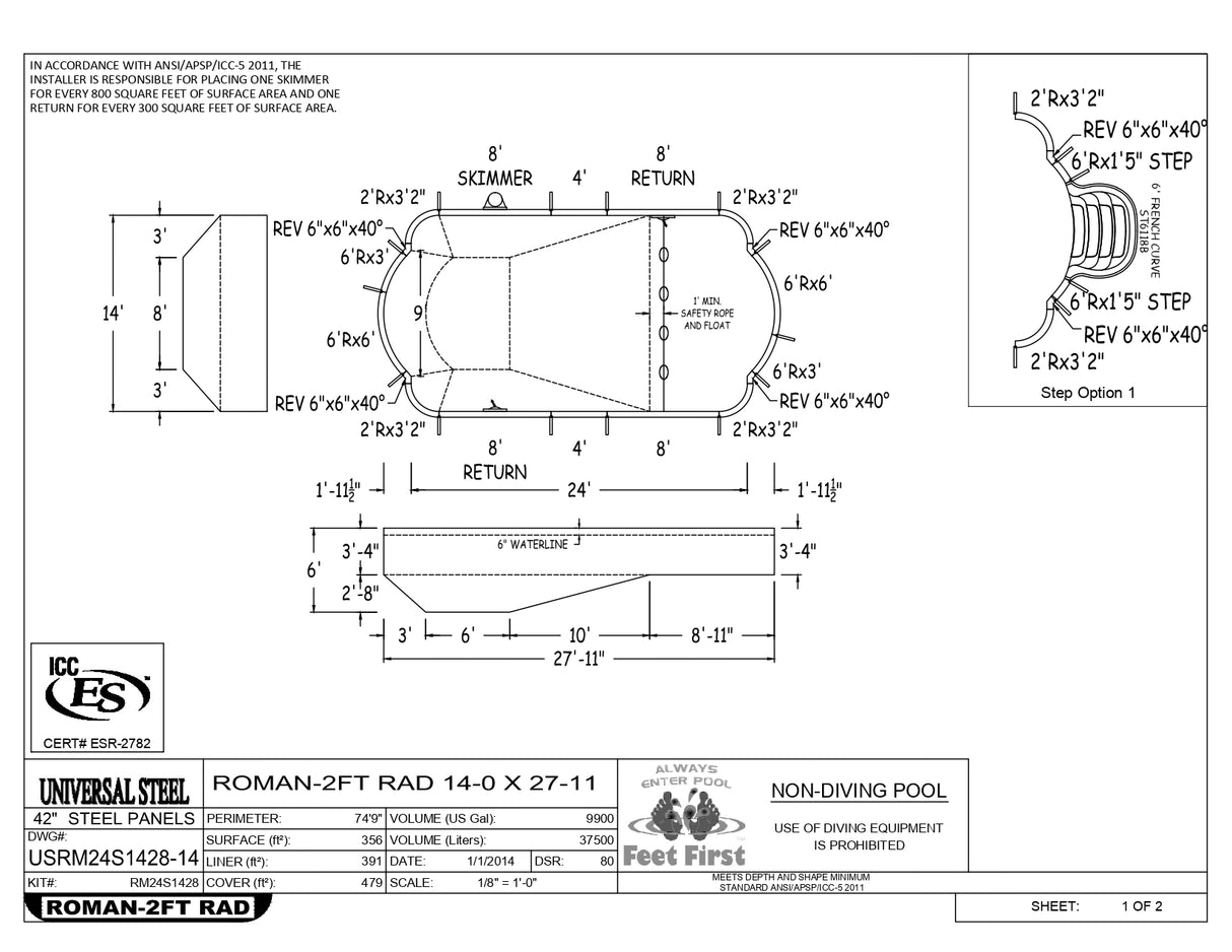 14 x 28 Roman Inground Pool Kit