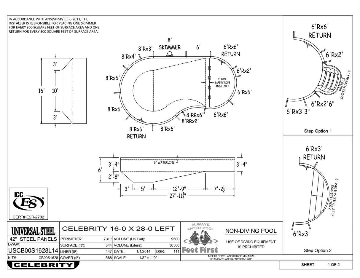 16 x 28 Right and/or Left Hand Celebrity Inground Pool Kit