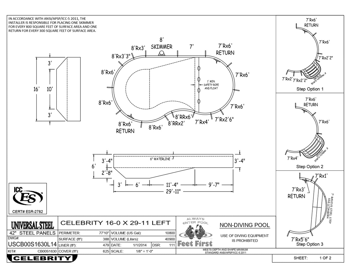 16 x 30 Right and/or Left Hand Celebrity Inground Pool Kit
