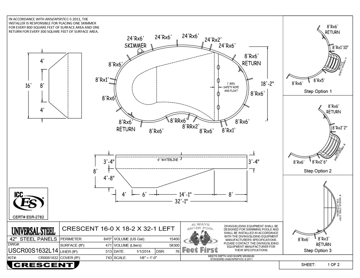 16 x 32 Right and/or Left Hand Kidney Inground Pool Kit