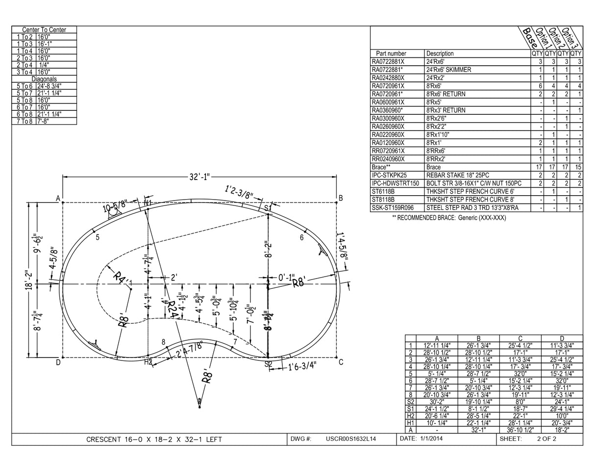 16 x 32 Right and/or Left Hand Kidney Inground Pool Kit