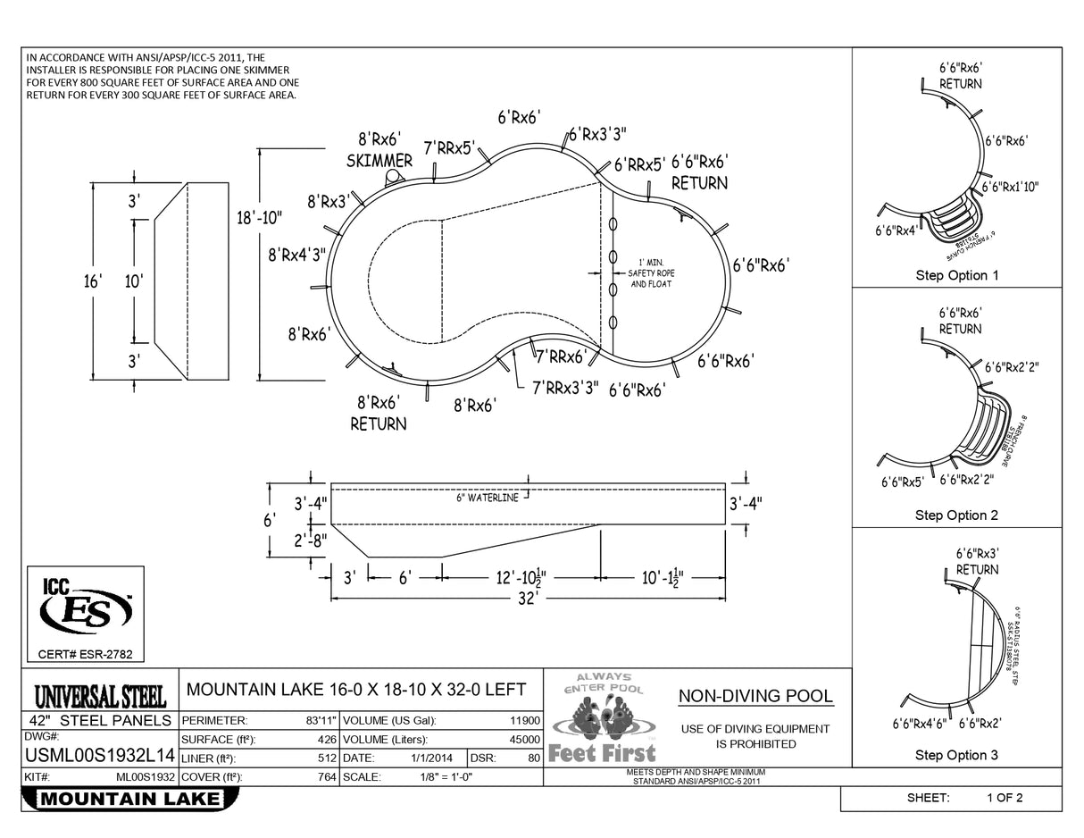 16 x 32 Mountain Lake Inground Pool Kit
