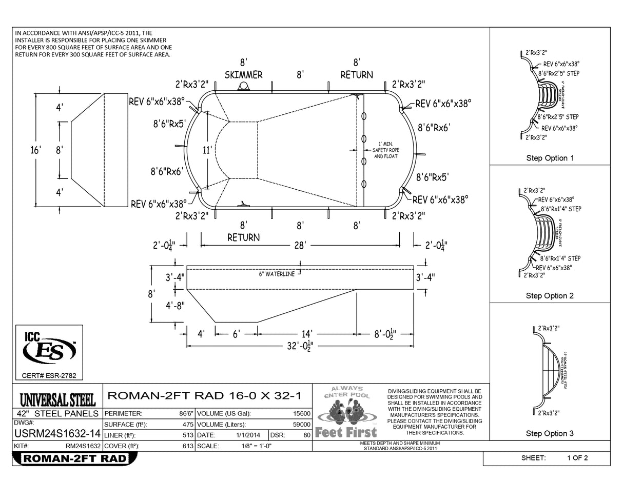 16 x 32 Roman Inground Pool Kit