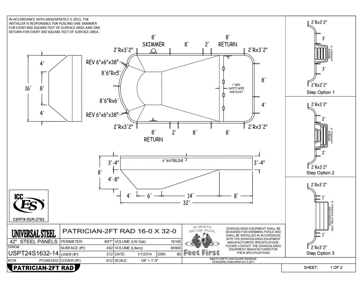 16 x 32 Roman Single Ended Inground Pool Kit