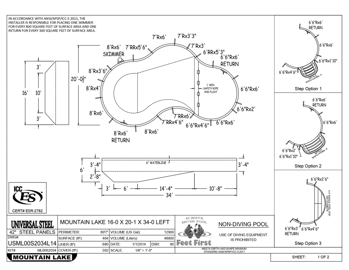 16 x 34 Mountain Lake Inground Pool Kit