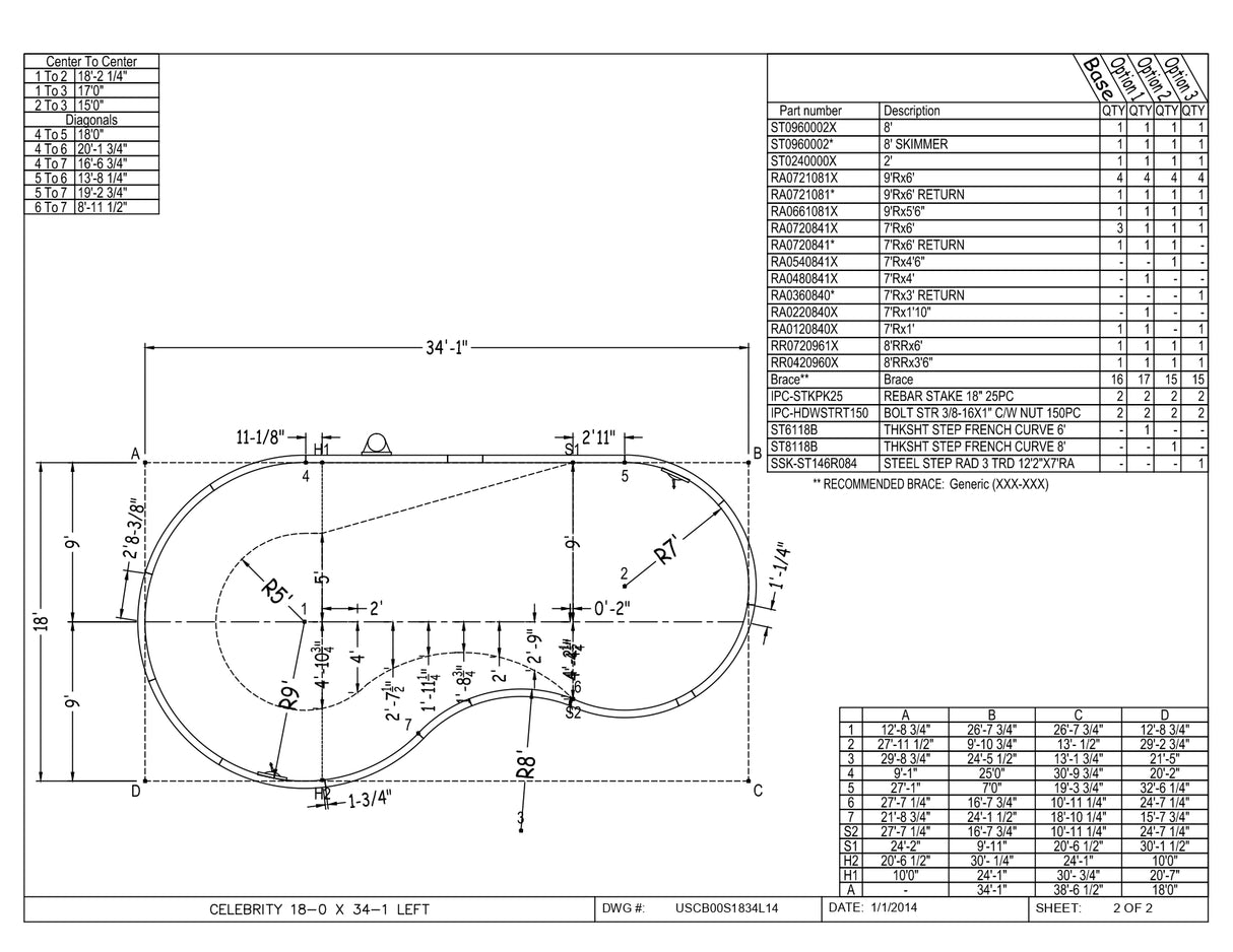 18 x 34 Right and/or Left Hand Celebrity Inground Pool Kit