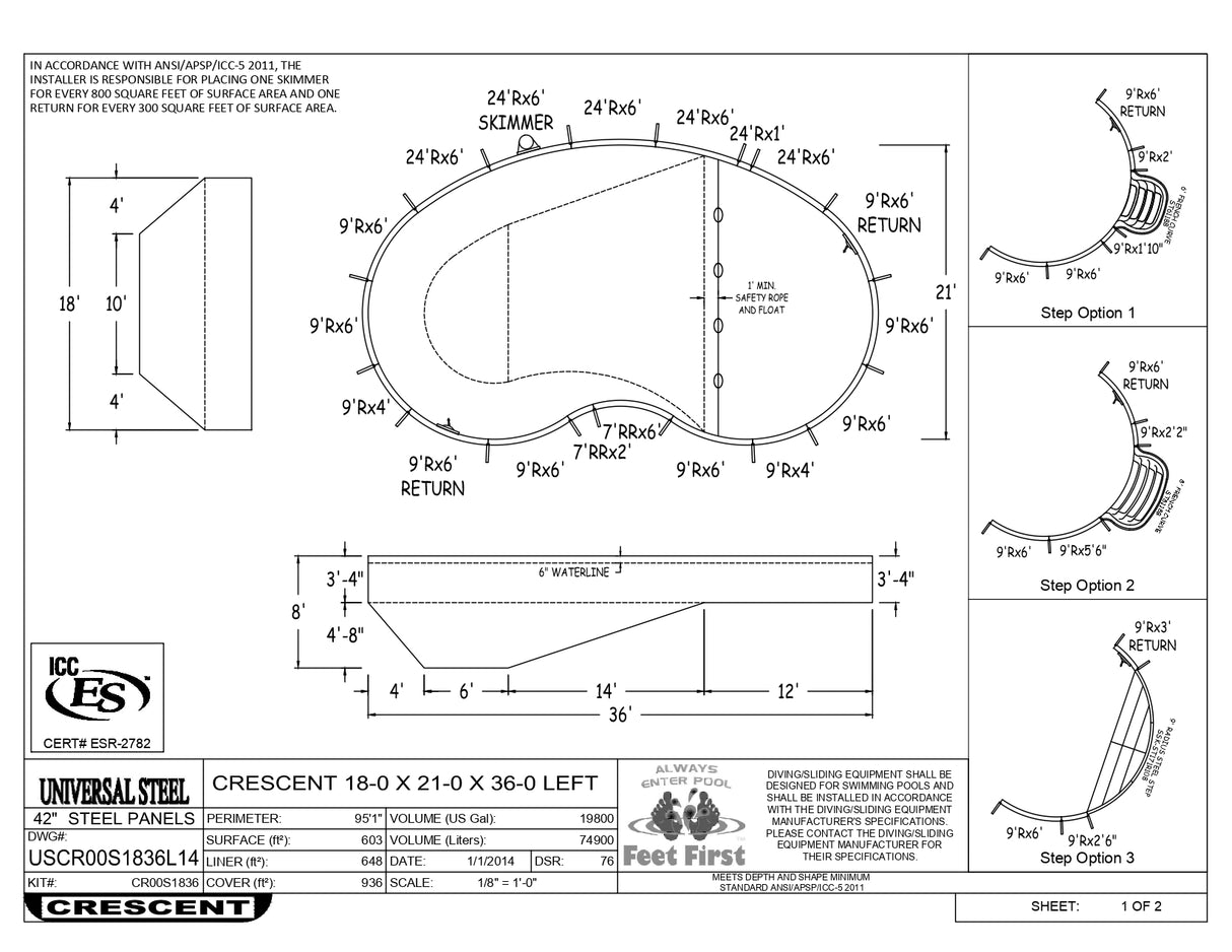 18 x 36 Right and/or Left Hand Kidney Inground Pool Kit