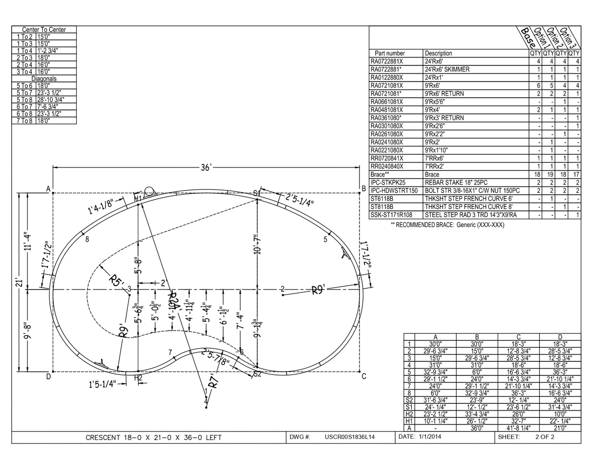 18 x 36 Right and/or Left Hand Kidney Inground Pool Kit