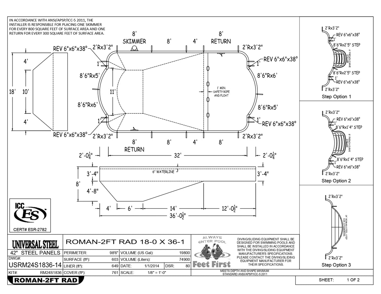 18 x 36 Roman Inground Pool Kit
