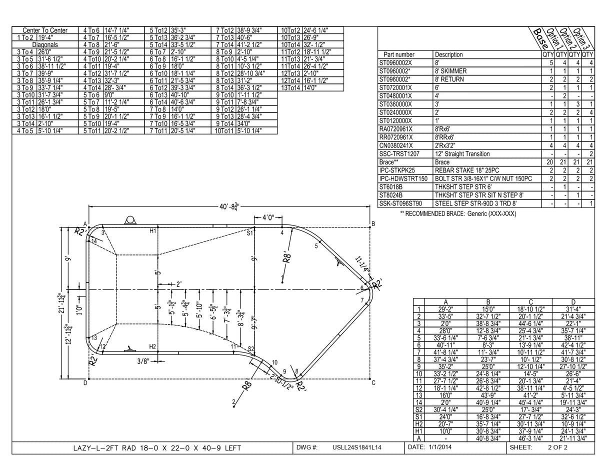 18 x 40 Lazy-L Inground Pool Kit (2' Radius Corners)