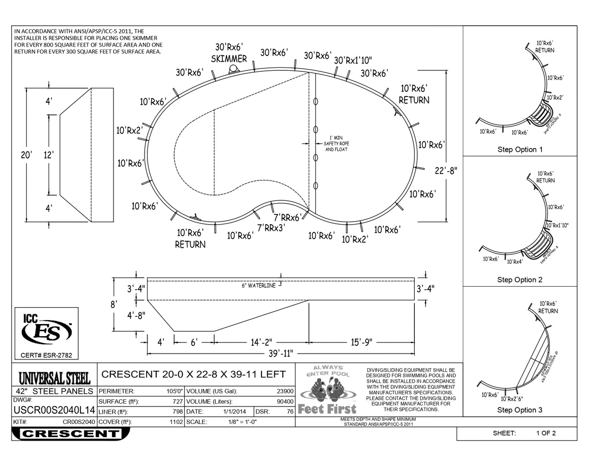 20 x 40 Right and/or Left Hand Kidney Inground Pool Kit