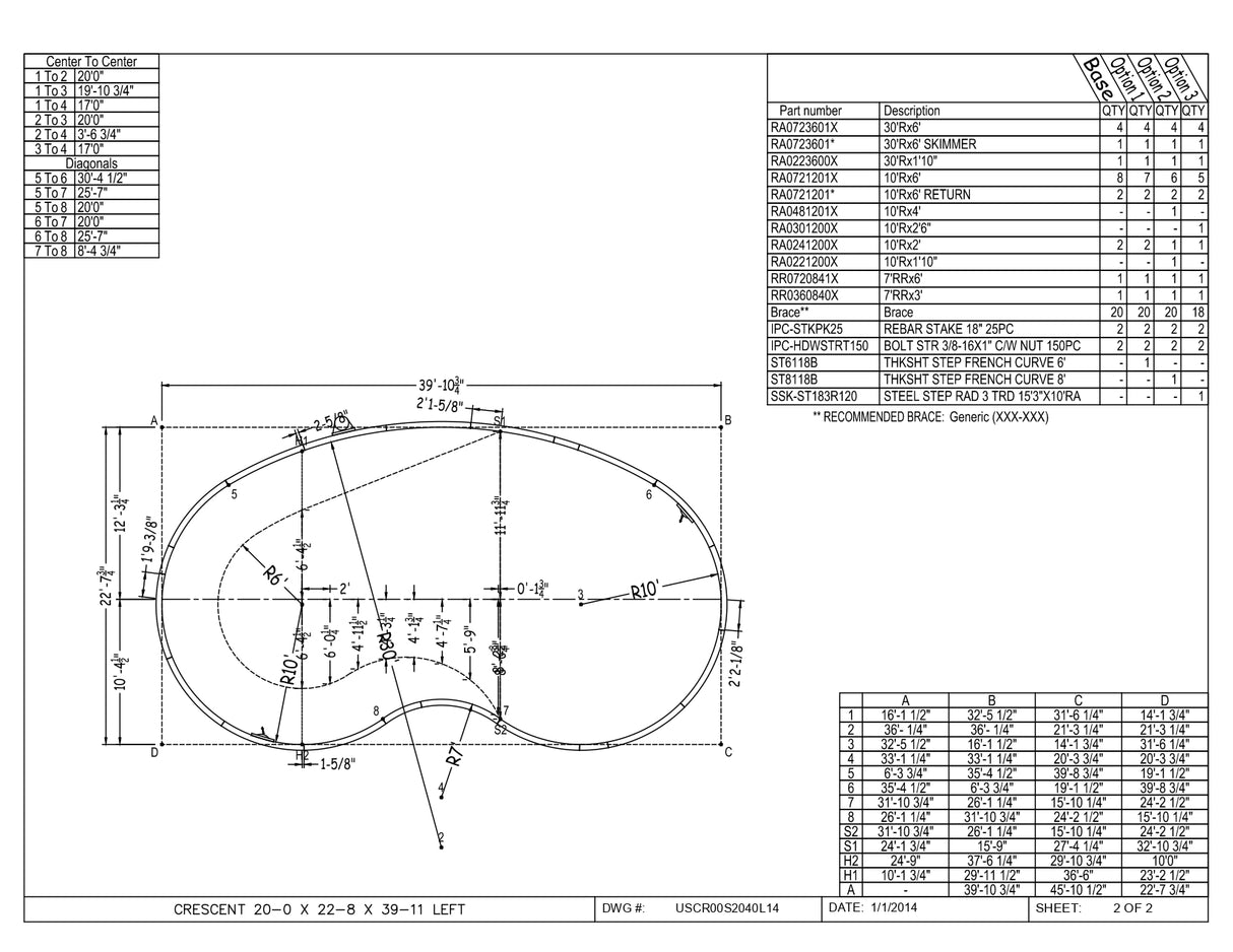 20 x 40 Right and/or Left Hand Kidney Inground Pool Kit