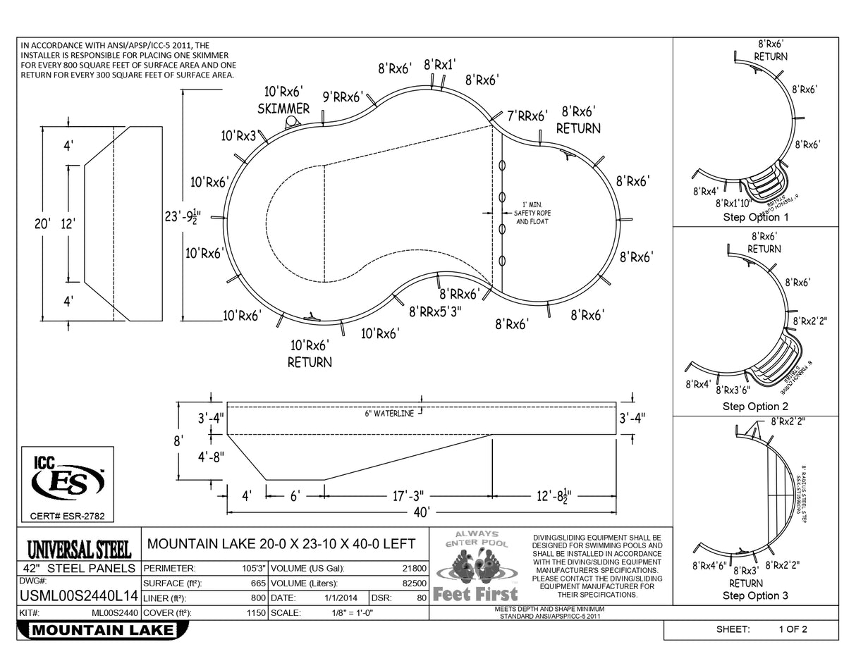 20 x 40 Mountain Lake Inground Pool Kit