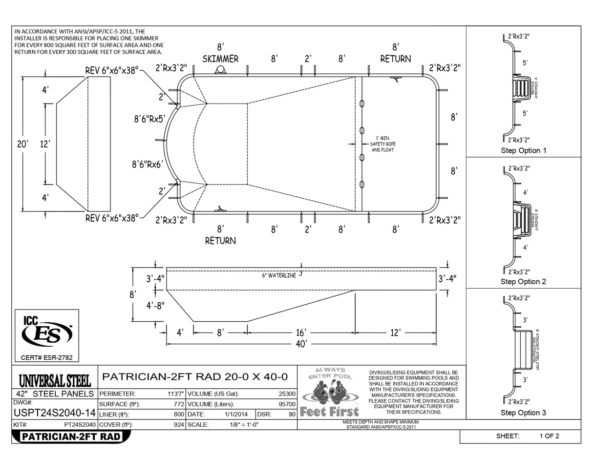 20 x 40 Roman Single Ended Inground Pool Kit