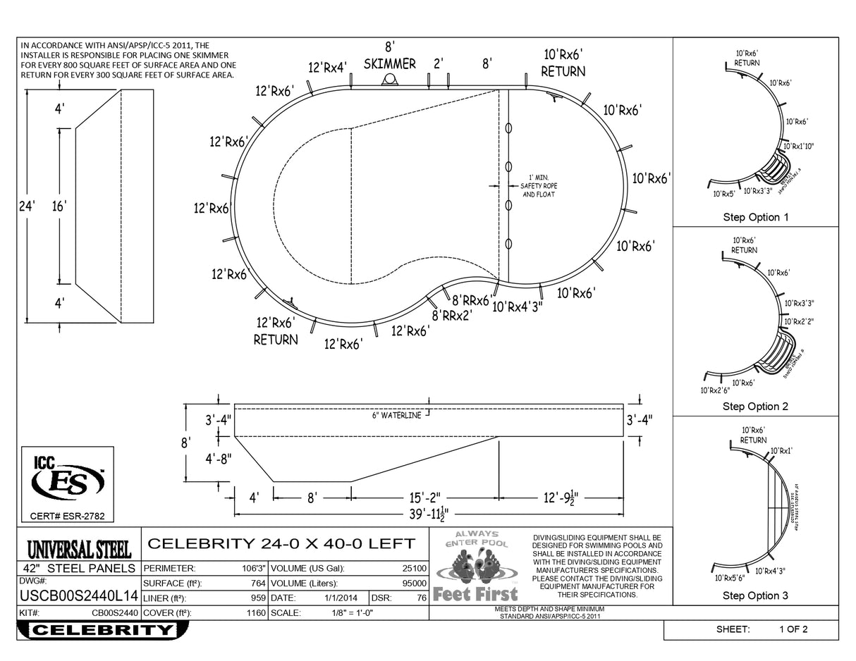 20 x 40 Right and/or Left Hand Celebrity Inground Pool Kit