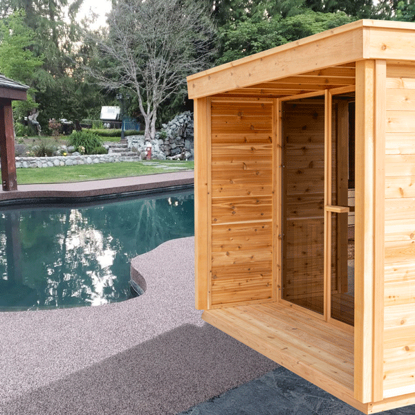 CU672P Outdoor Pure Cube Sauna with Porch