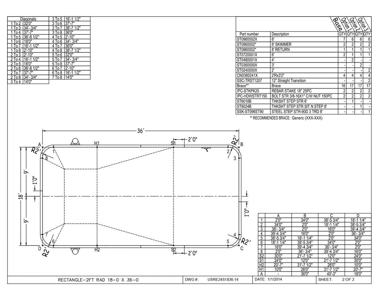 18 x 36 Rectangle Inground Pool Kit (2' Radius Corners)