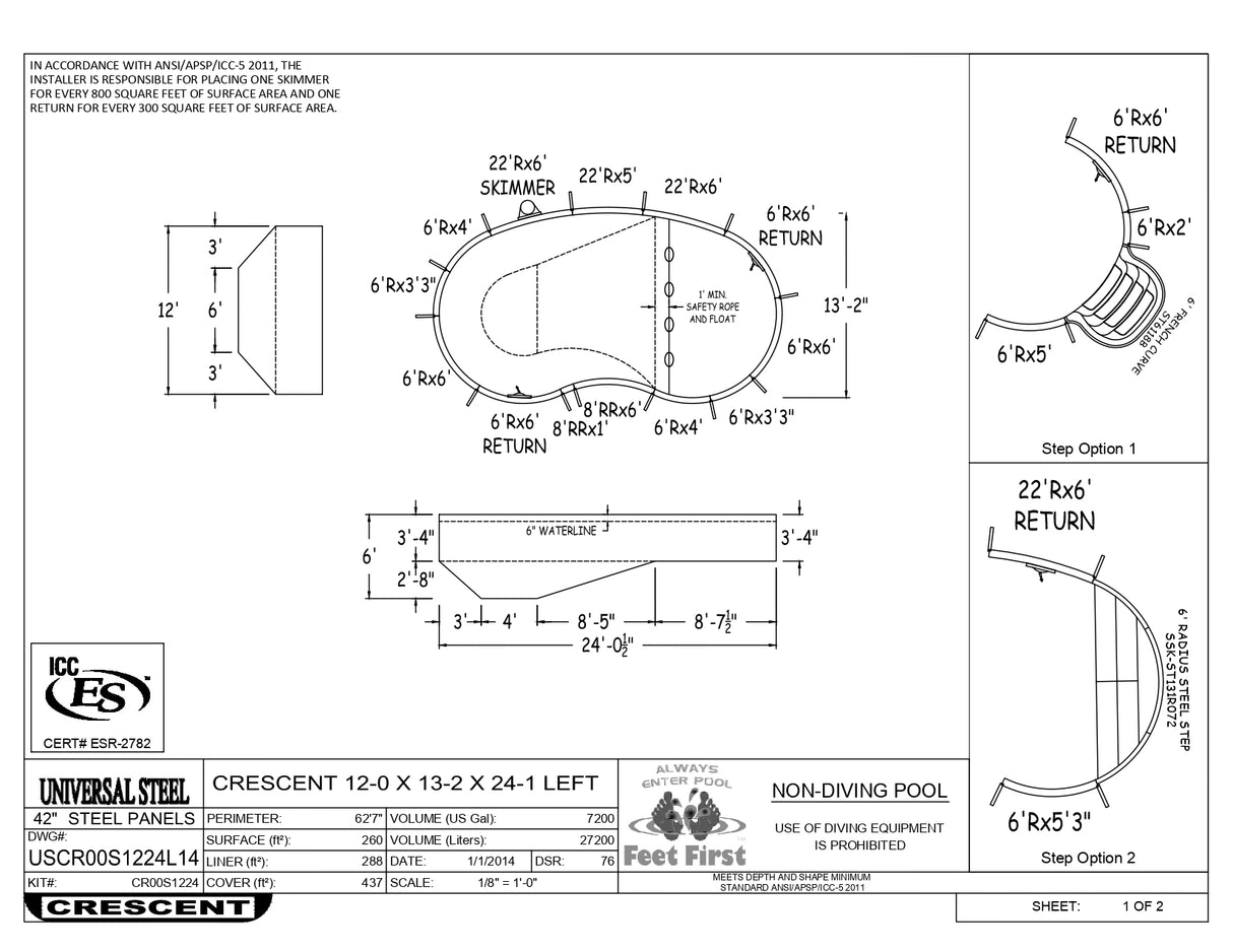 12 x 24 Right and/or Left Hand Kidney Inground Pool Kit