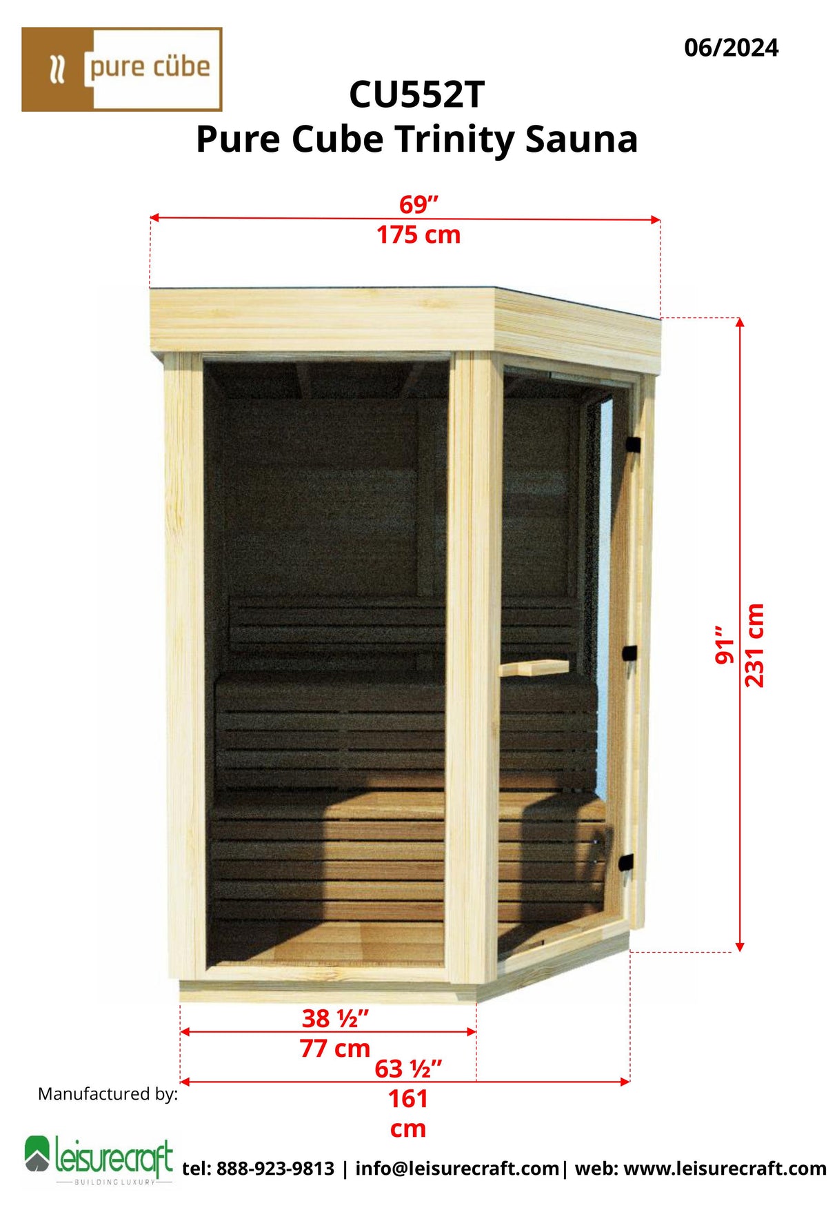 Pure Cube Trinity Sauna- Knotty Red Cedar