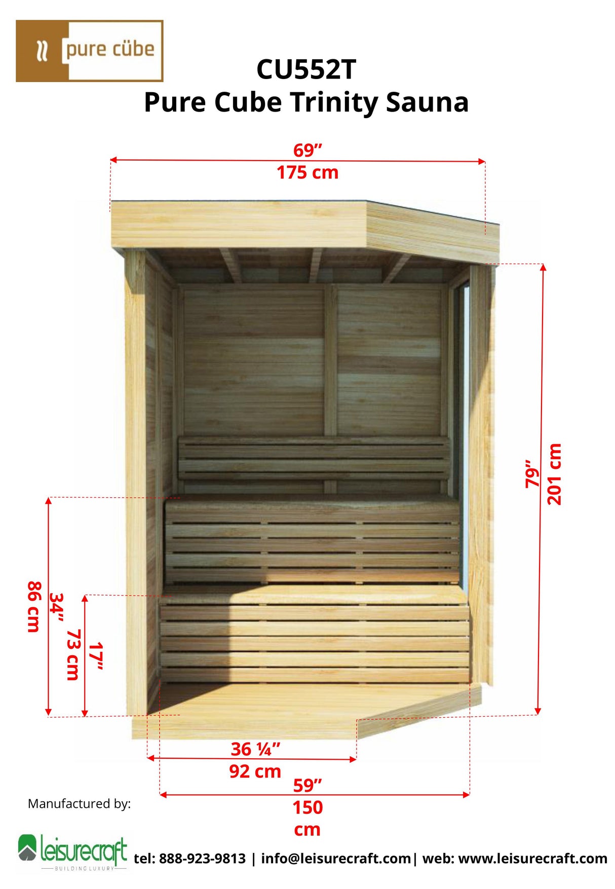 Pure Cube Trinity Sauna- Knotty Red Cedar