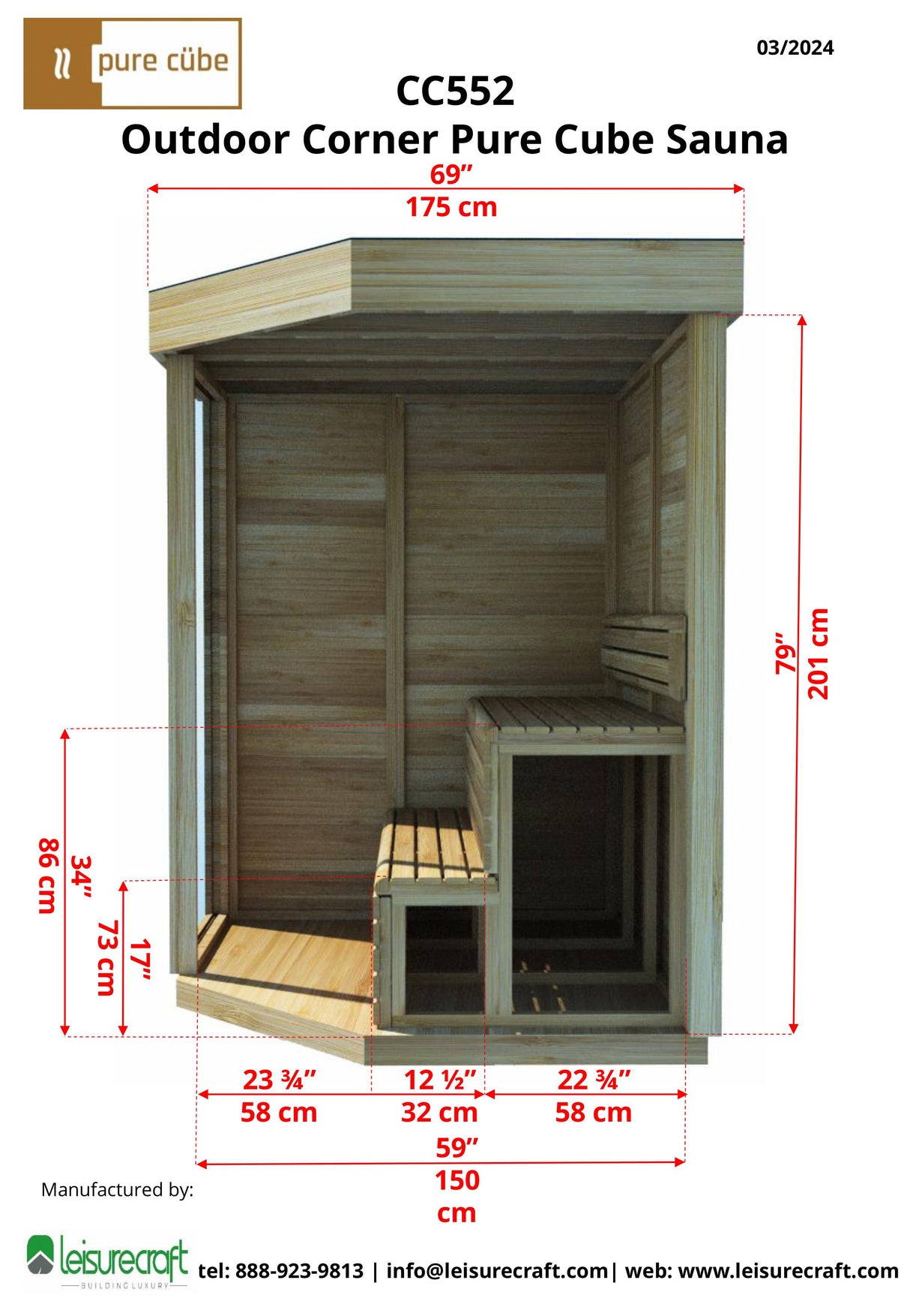 Pure Cube Trinity Sauna- Knotty Red Cedar