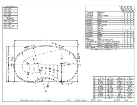 16 x 32 Right and/or Left Hand Kidney Inground Pool Kit