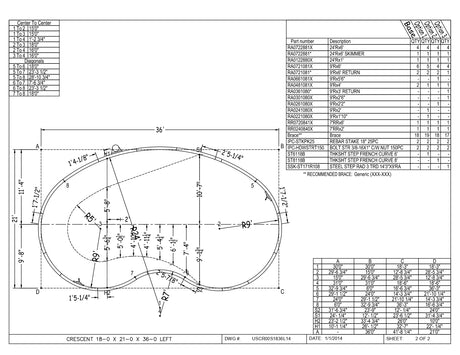 18 x 36 Right and/or Left Hand Kidney Inground Pool Kit