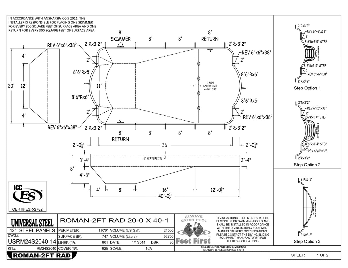 20 x 40 Roman Inground Pool Kit
