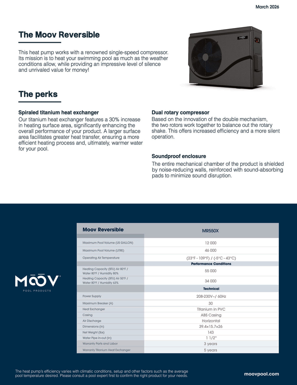 MOOV Reversible Heat Pump 75 000 BTU