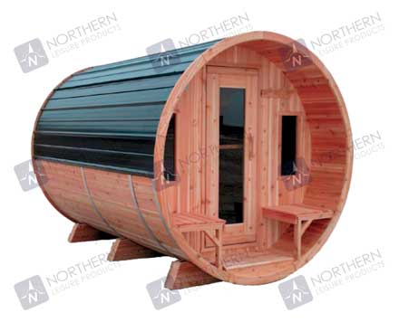 6' Red Cedar Barrel Sauna With 2' Porch
