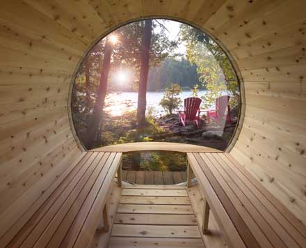 6' Red Cedar Panoramic Barrel Sauna With 2' Porch
