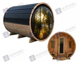 6' Red Cedar Panoramic Barrel Sauna With 2' Porch
