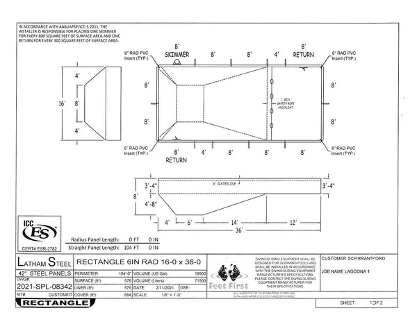 16 x 36 Rectangle Inground Pool Kit (No Step)