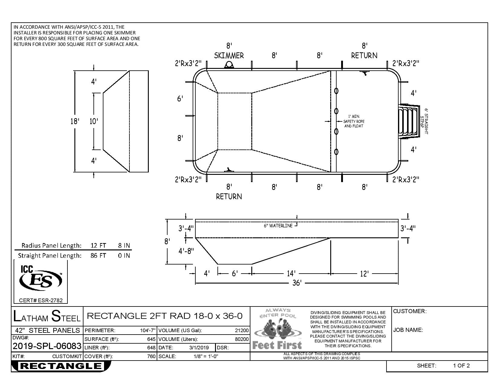 18 x 36 Rectangle Inground Pool Kit (6 Foot Step)