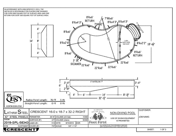 16 x 32 Right Hand Kidney Inground Pool Kit (8Ft Step)